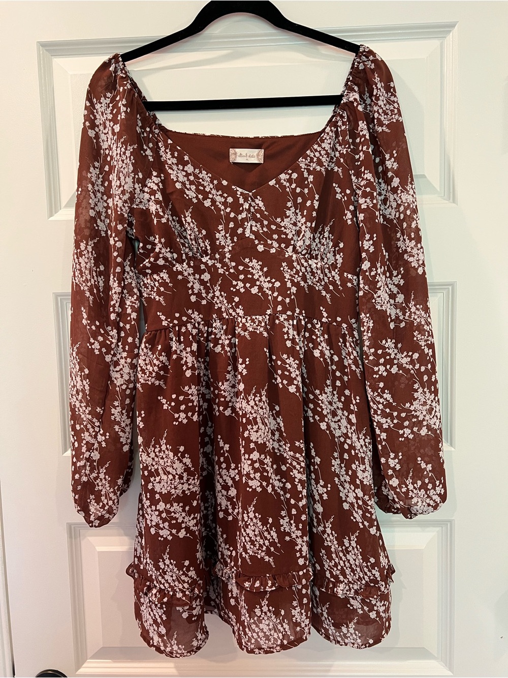Altar’d State Loretta Floral Fit & Flare Mini Dress Brown Boho M - Picture 2 of 11